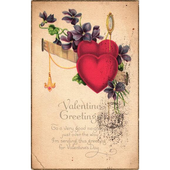 Valentines Greetings Postcard Antique Posted 1924 Newport NY Stamped - Picture 1 of 2